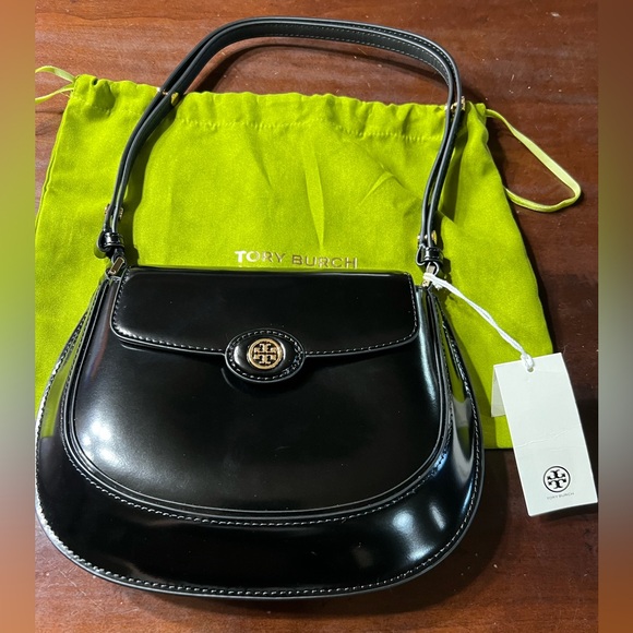 Tory Burch Robinson Spazzolato small flap bag black - Picture 9 of 11